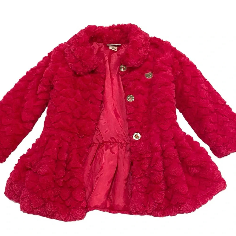 Juicy Couture Pink Heart Patterned Button Up Girls Coat Size 5 - Like New